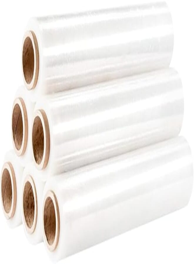 various Transparent Film for Plastic Packaging 50 cm x 200 m, 23 Microns, Industrial Stretch Resistance, Transparent Adhesion, Wrap for Moving, Pallets. (Roll 4, Transparent Film)